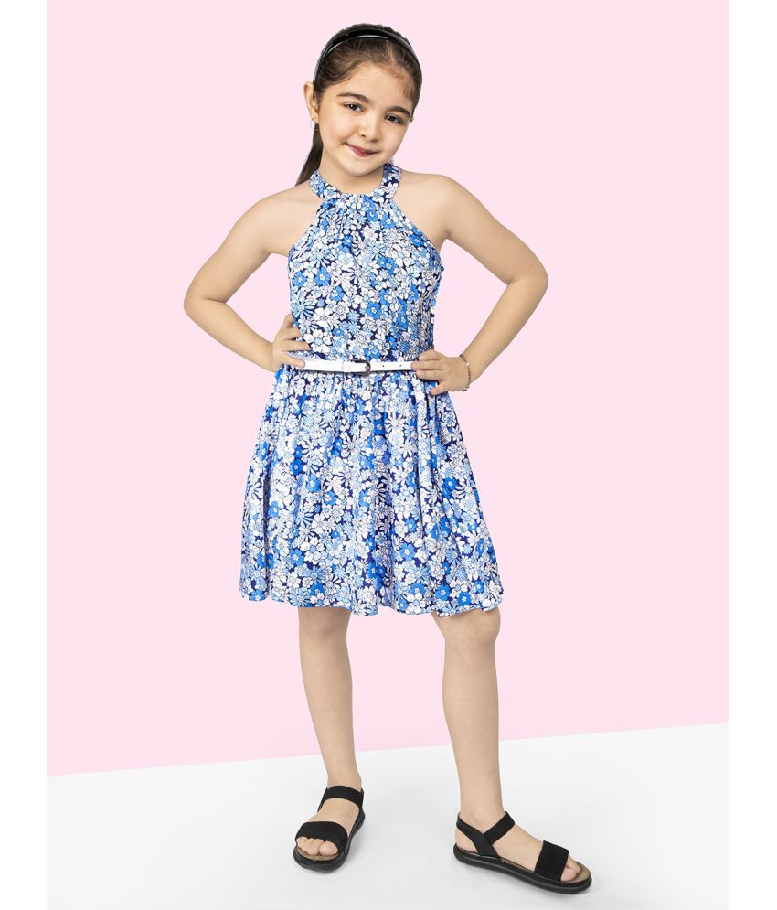     			Naughty Ninos Blue Polyester Girls Fit And Flare Dress ( Pack of 1 )