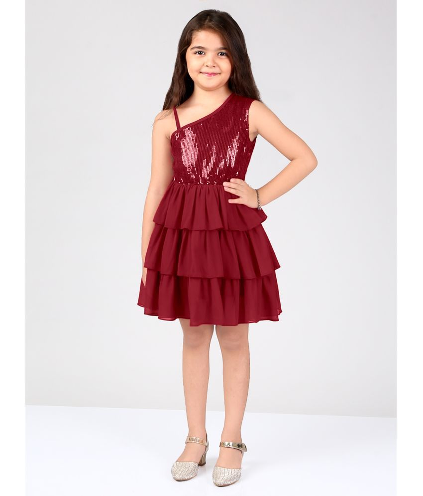     			Naughty Ninos Maroon Polyester Girls Fit And Flare Dress ( Pack of 1 )