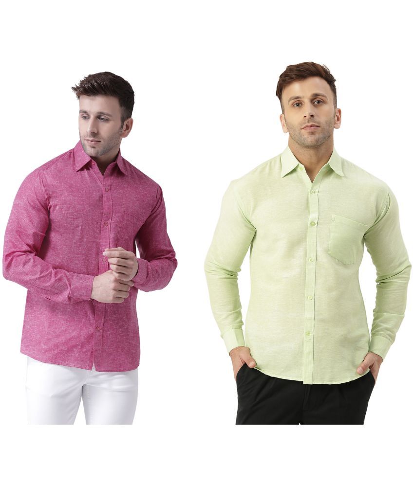     			RIAG 100% Cotton Regular Fit Self Design Full Sleeves Men's Casual Shirt - Lime Green ( Pack of 2 )