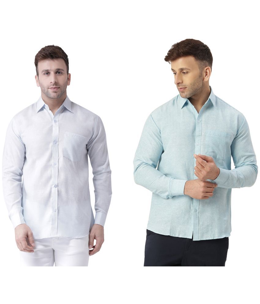     			RIAG 100% Cotton Regular Fit Self Design Full Sleeves Men's Casual Shirt - Light Blue ( Pack of 2 )