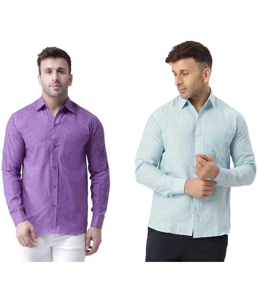     			RIAG 100% Cotton Regular Fit Self Design Full Sleeves Men's Casual Shirt - Light Blue ( Pack of 2 )