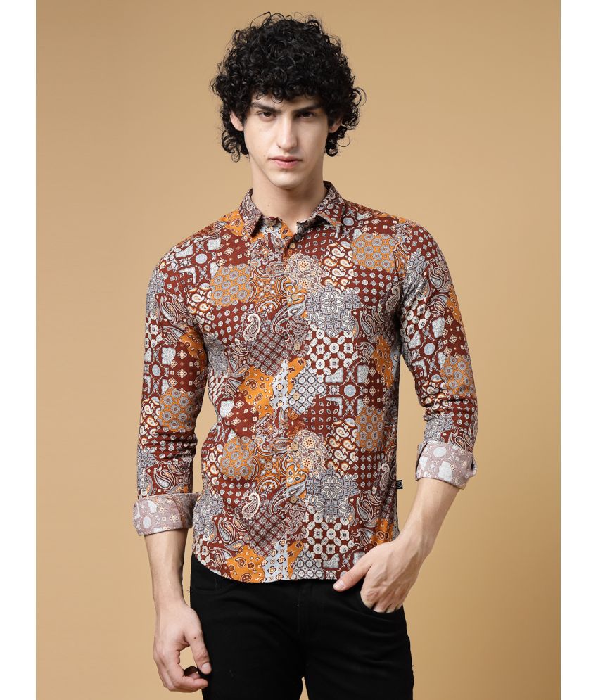     			Rigo Rayon Slim Fit Printed Full Sleeves Men's Casual Shirt - Brown ( Pack of 1 )