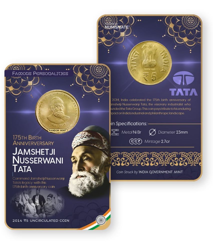     			Rs.5 175TH BIRTH ANNIVERSARY OF JAMSHET JI NUSSERWANI TATA Commemorative Coin Card – Special Edition