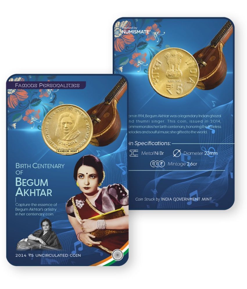     			Rs.5 BIRTH CENTENARY OF BEGUM AKHTAR Commemorative Coin Card – Special Edition