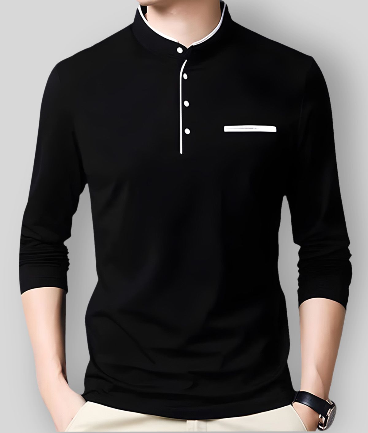     			GESPO T-Shirt Cotton Blend Solid Regular Fit For Men - Black ( Pack of 1 )