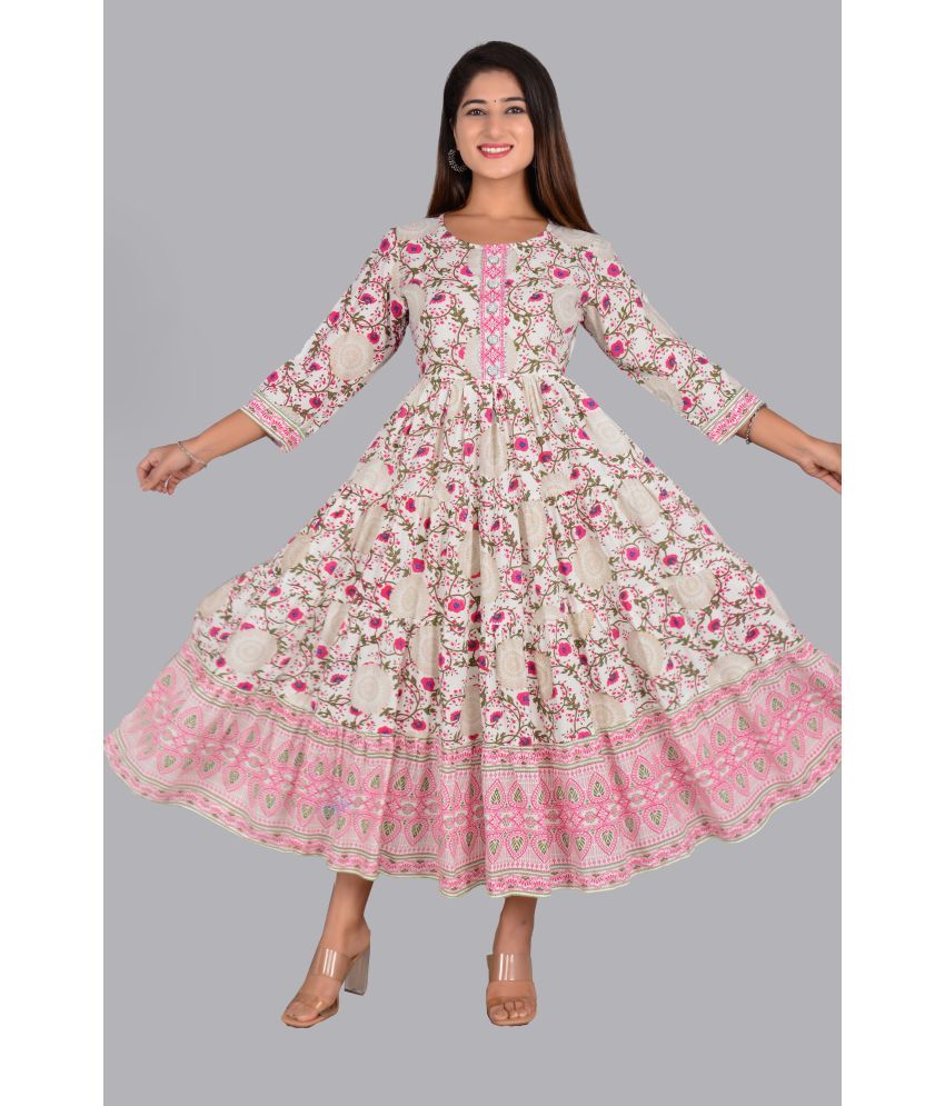     			Smien Rayon Printed Anarkali Women's Kurti - Pink ( Pack of 1 )