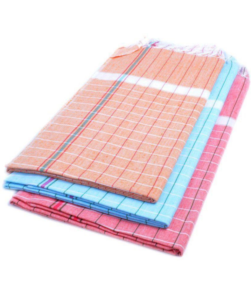     			Abhitex Cotton Checks Below 300 -GSM Bath Towel ( Pack of 3 ) - Multicolor