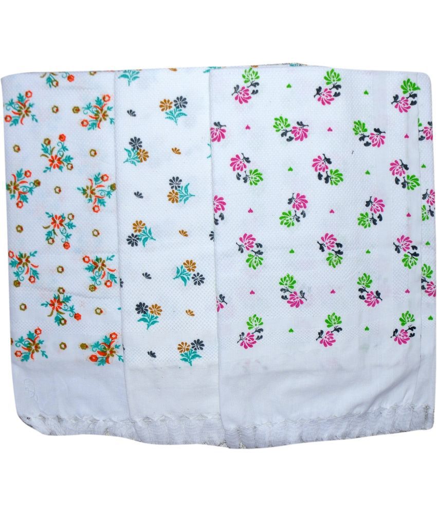     			Abhitex Cotton Floral Printed Below 300 -GSM Bath Towel ( Pack of 3 ) - White
