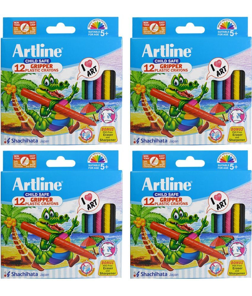     			Artline Gripped Non Toxic 12 Shades Plastic Crayons (Set of 4, Multicolor)