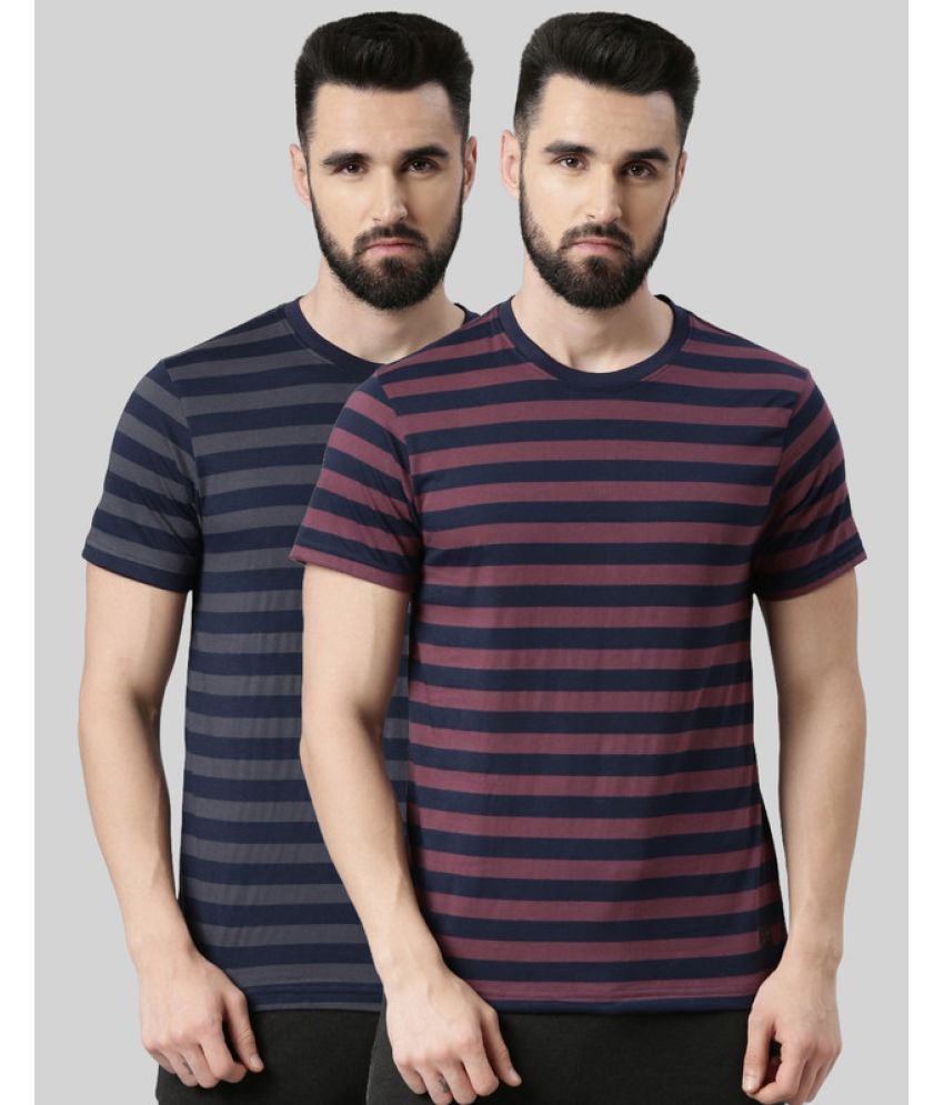     			Force NXT Cotton Blend Regular Fit Striped Half Sleeves Men's T-Shirt - Multicolor ( Pack of 2 )