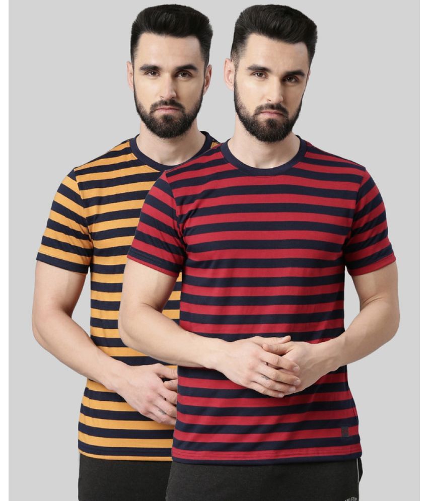     			Force NXT Cotton Blend Regular Fit Striped Half Sleeves Men's T-Shirt - Multicolor ( Pack of 2 )