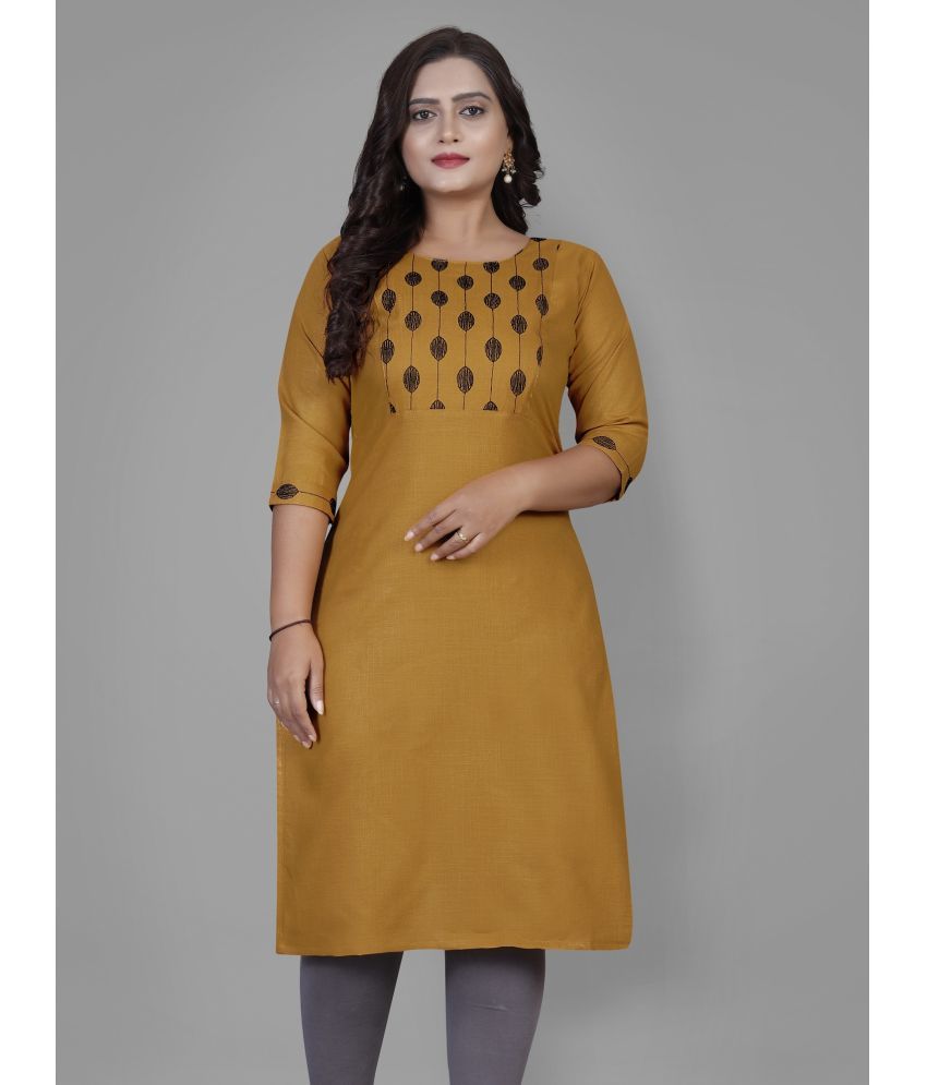     			Hetsa Cotton Blend Embroidered Straight Women's Kurti - Yellow ( Pack of 1 )