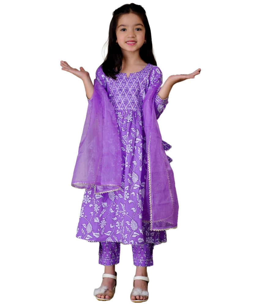     			Itemzon Purple Viscose Girls Kurta and Pant Set ( Pack of 1 )