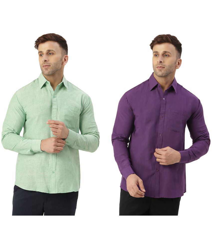     			KLOSET By RIAG 100% Cotton Regular Fit Self Design Full Sleeves Men's Casual Shirt - Purple ( Pack of 2 )