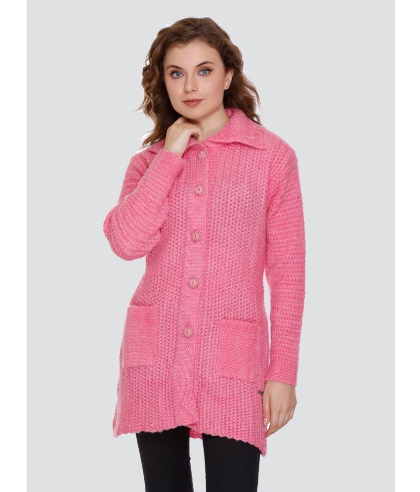     			Nitsline Acrylic Round Neck Women's Buttoned Cardigans - Pink ( Single )