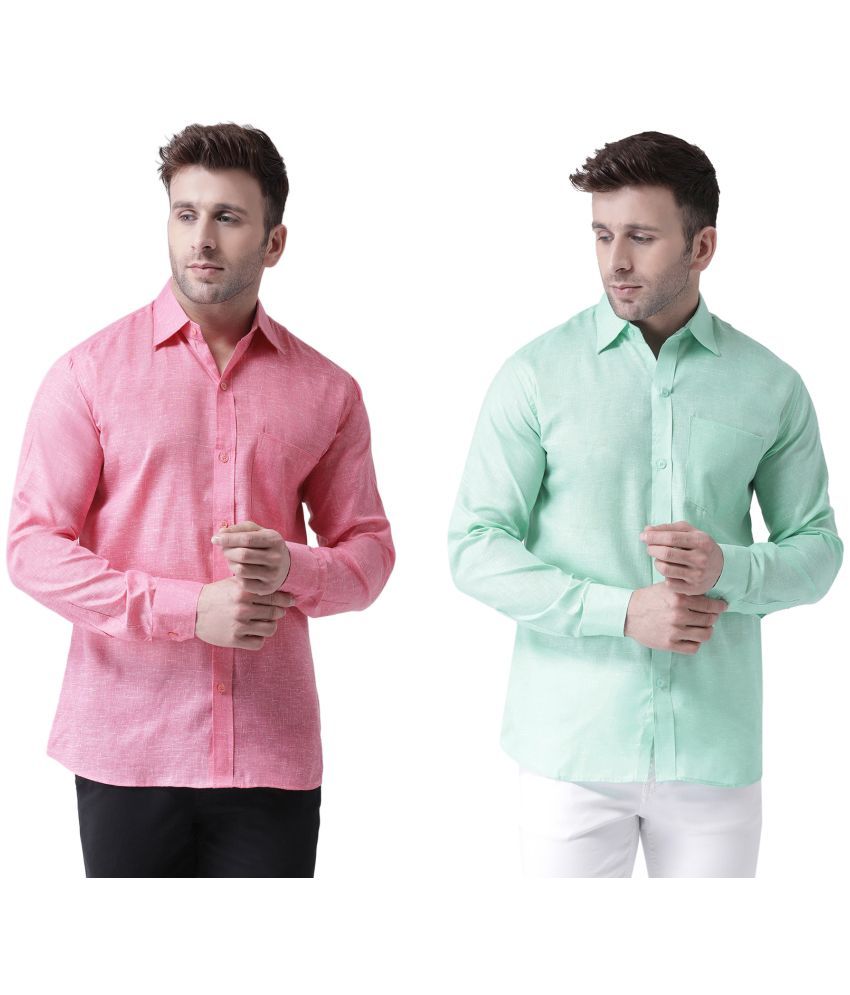     			RIAG 100% Cotton Regular Fit Self Design Full Sleeves Men's Casual Shirt - Turquoise ( Pack of 2 )