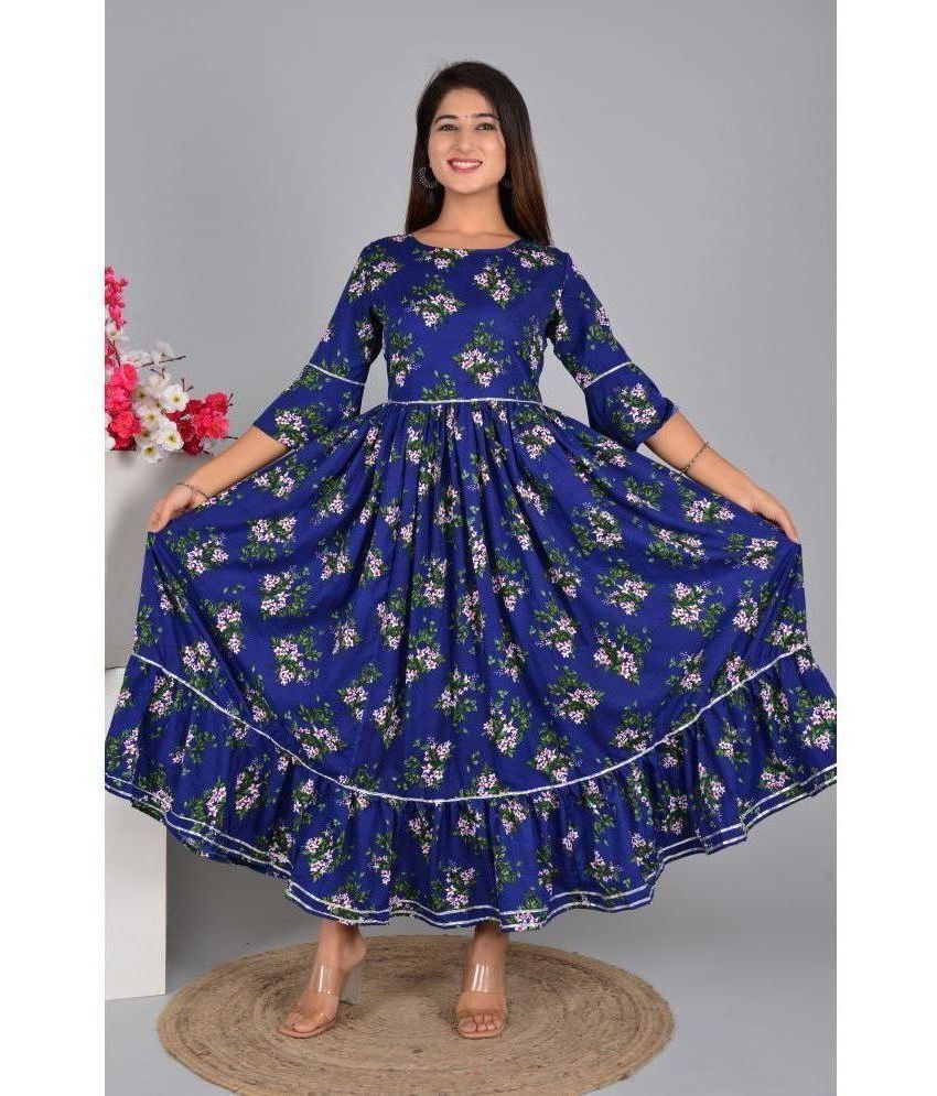     			Smien Rayon Printed Anarkali Women's Kurti - Blue ( Pack of 1 )