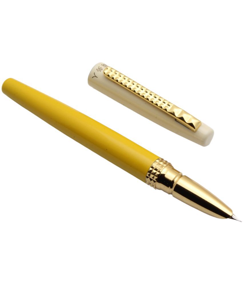     			Srpc  Lucky Yellow Fountain Pens With Golden Trims & Fine Nib