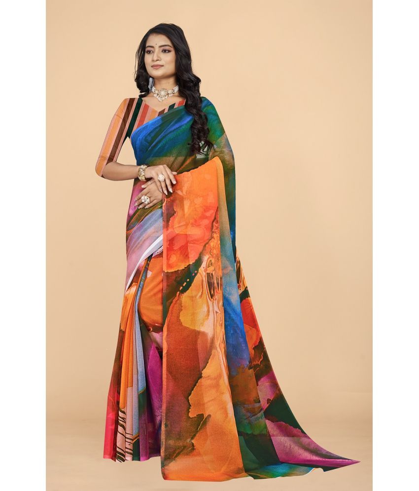     			Surat Textile Co Georgette Dyed Saree With Blouse Piece - Multicolour ( Pack of 1 )