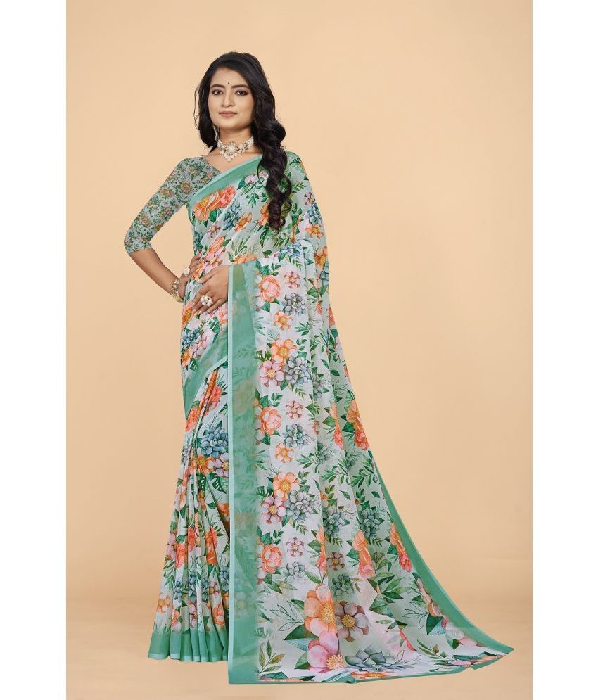     			Surat Textile Co Georgette Printed Saree With Blouse Piece - Green ( Pack of 1 )