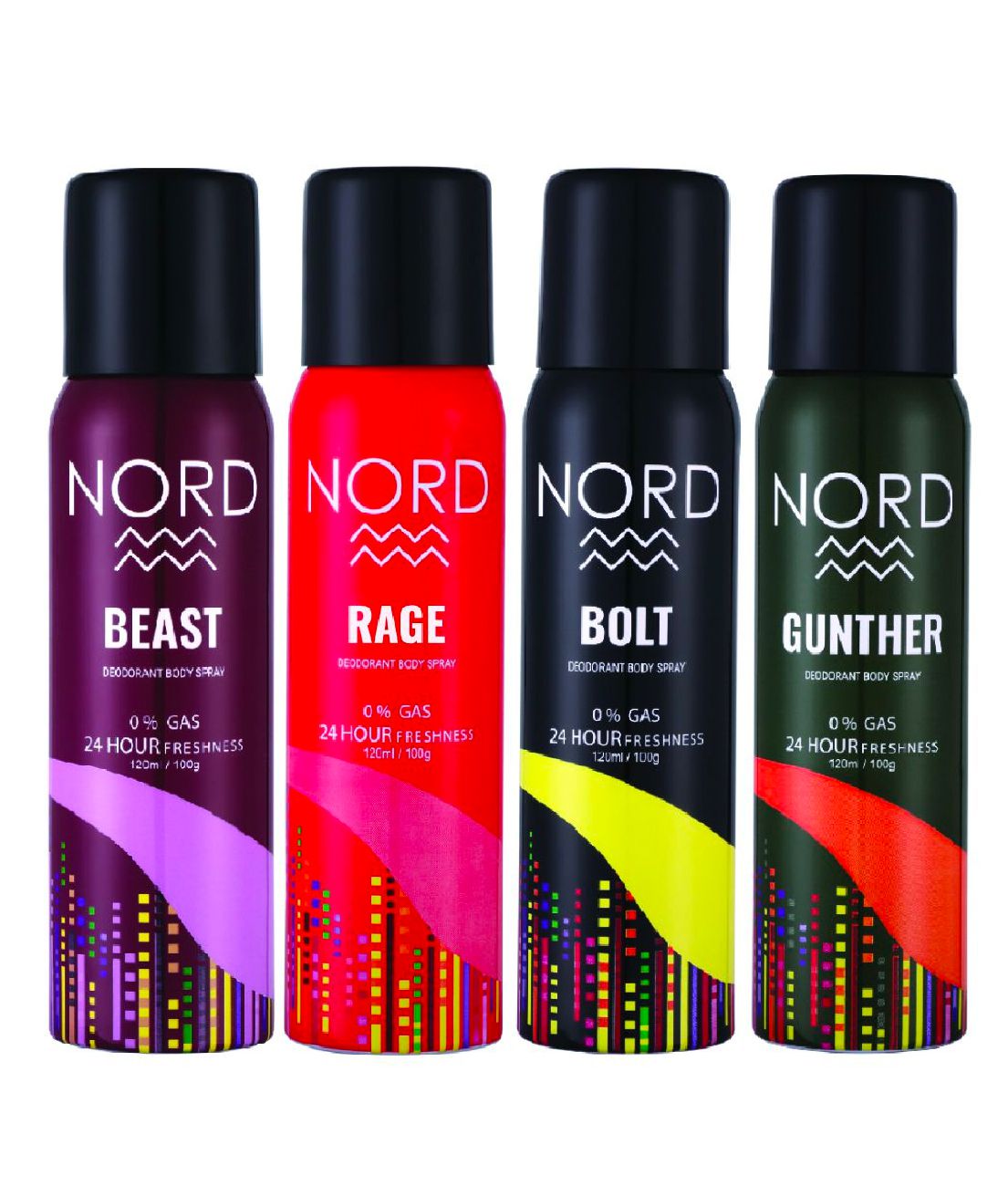     			NORD - Rage, Gunther, Bolt, Beast Perfume Body Spray for Men 120 ml Each ( Pack of 4 )