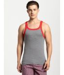 Jockey US27 Men Super Combed Cotton Gym Vest - Mid Grey Melange & Zone Red