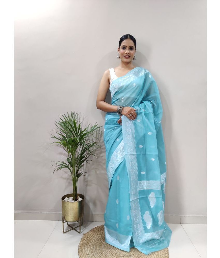     			Aika Cotton Silk Printed Saree With Blouse Piece - SkyBlue ( Pack of 1 )