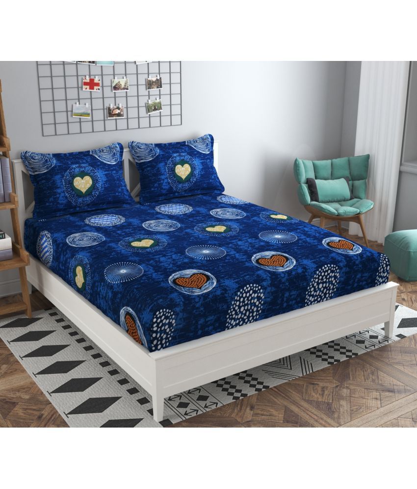     			HIDECOR Microfiber Abstract Double Bedsheet with 2 Pillow Covers - Blue