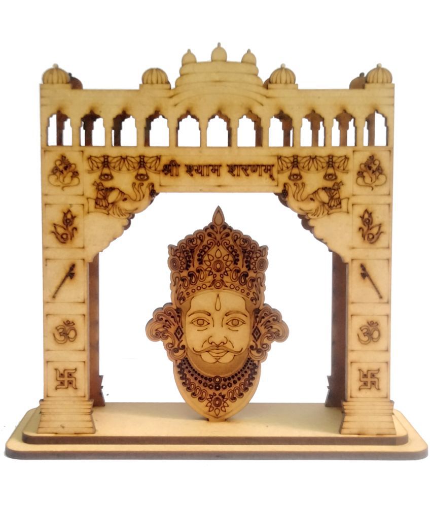     			HOMETALES Hand Carved Wooden 3D Khatu Shyam Temple Miniature - 14 cm - Pack of 1