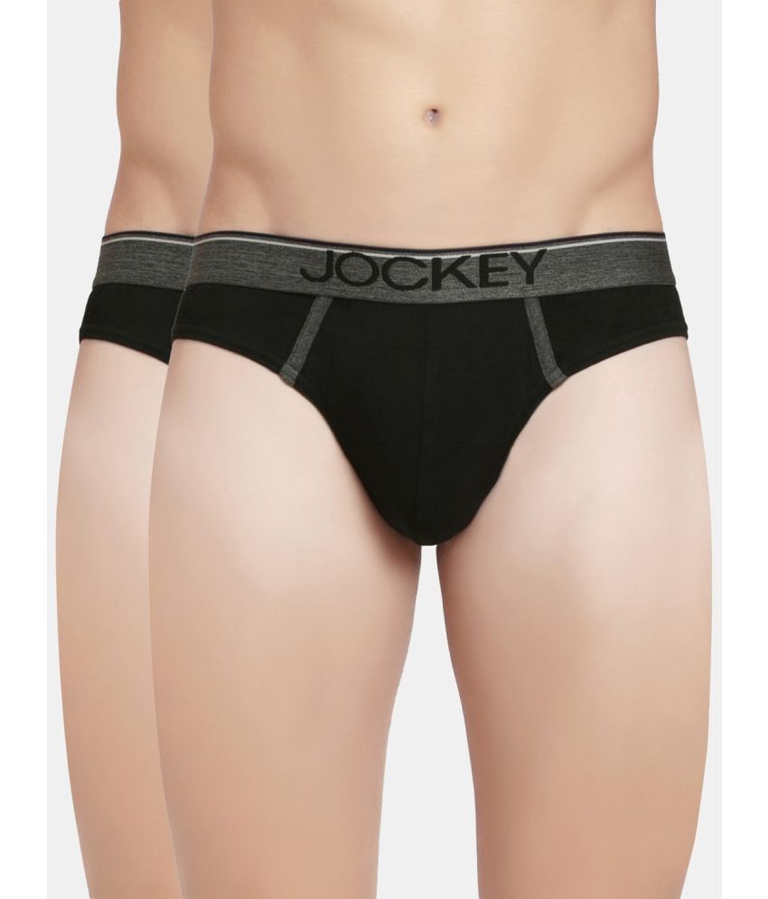     			Jockey 8044 Men Super Combed Cotton Rib Solid Brief with Ultrasoft Waistband - Black (Pack of 2)