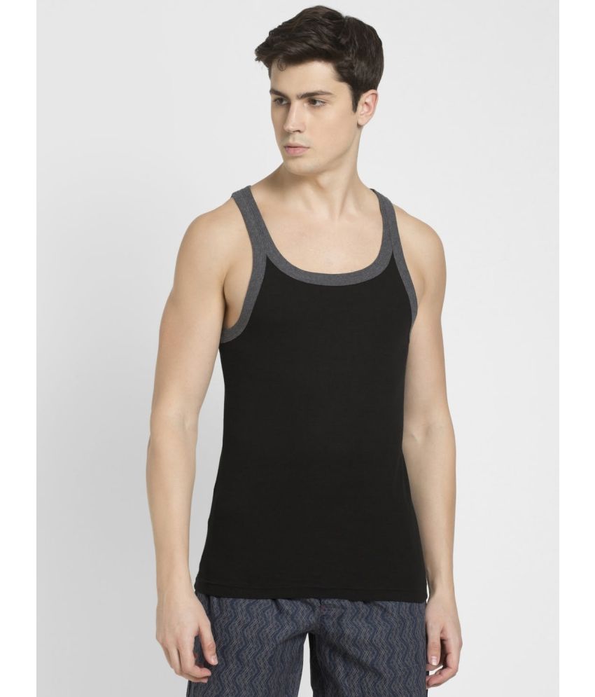     			Jockey US27 Men Super Combed Cotton Gym Vest - Black & Charcoal Melange