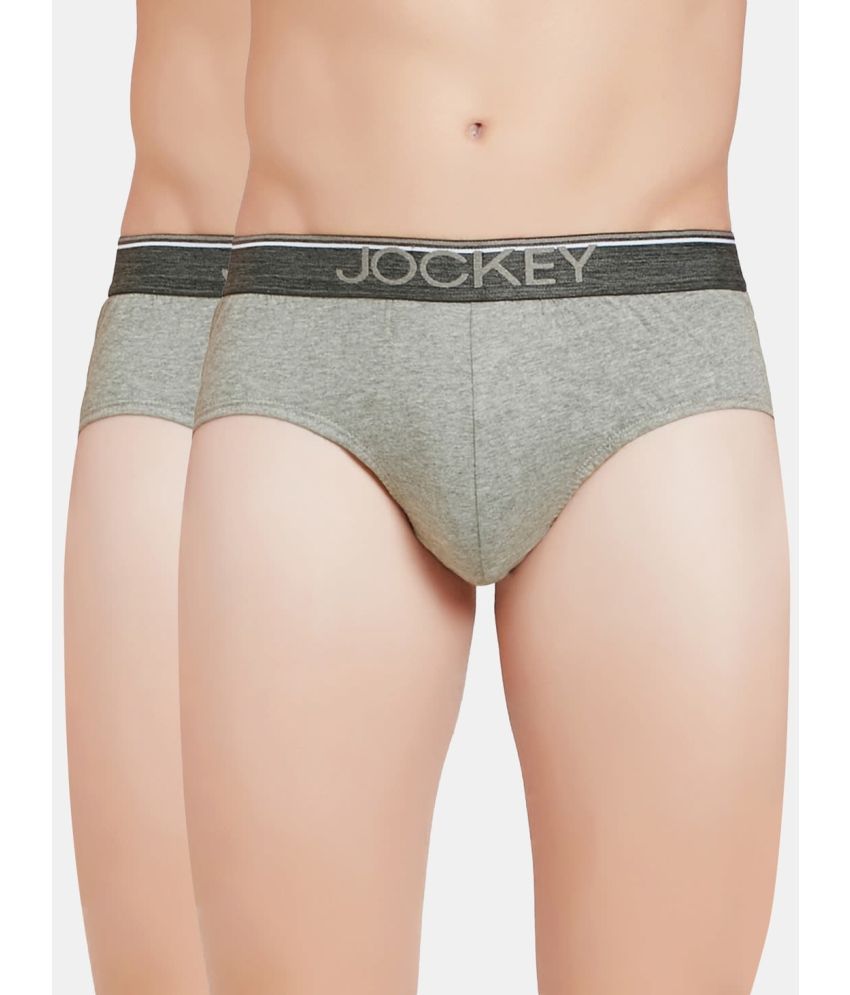     			Jockey 8037 Men Super Combed Cotton Solid Brief with Ultrasoft Waistband - Grey Melange (Pack of 2)