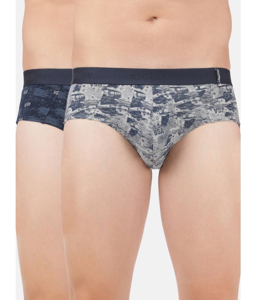     			Jockey US52 Men Super Combed Cotton Printed Brief with Ultrasoft Waistband- Navy Nickle (Pack of 2)