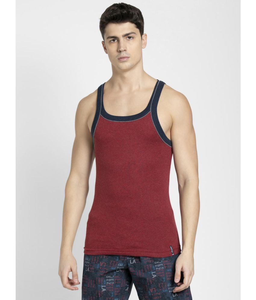     			Jockey US54 Men Super Combed Cotton Rib Square Neckline Printed Gym Vest - Red Melange