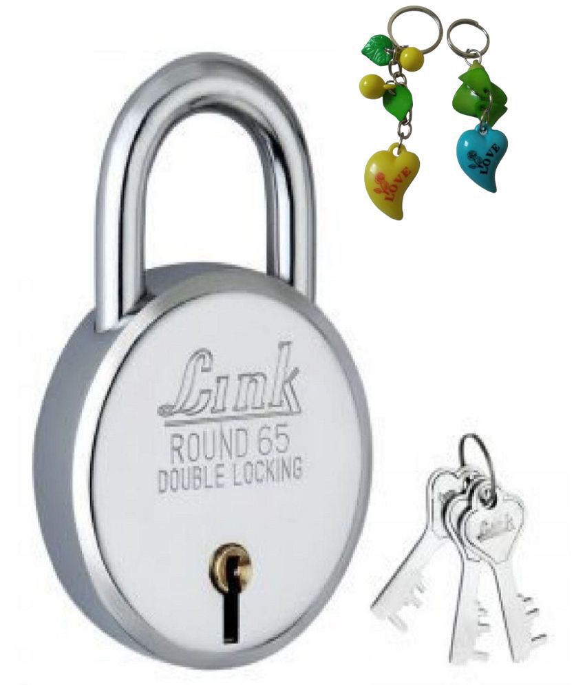     			Link Lock Steel Round 65mm Double Locking with 3 Keys, Keys are not Interchangeable Security Ensured Padlock with multi plastic