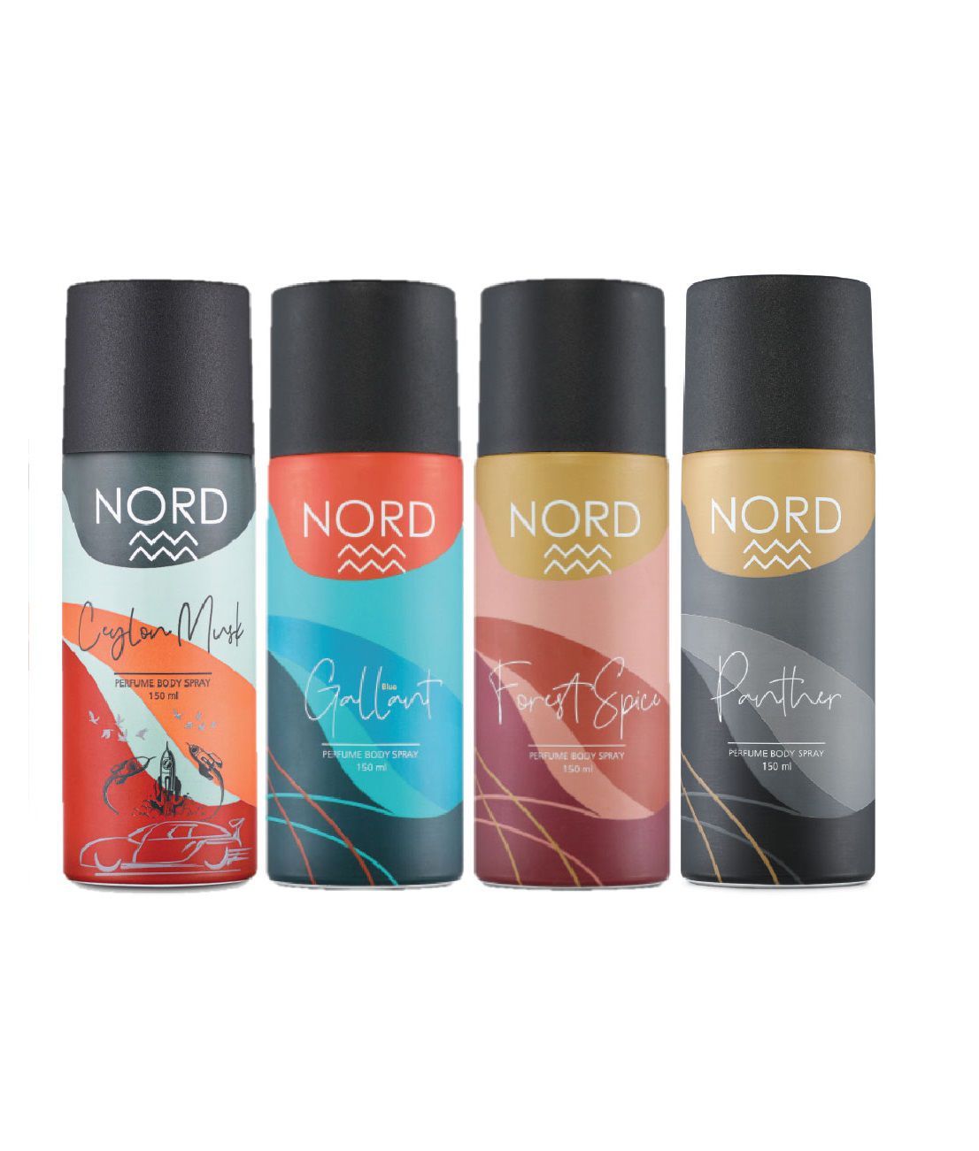     			NORD Deodorant Body Spray - Panther, Forest Spice, Gallant and Ceylon Musk 150 ml each (Pack of 4)