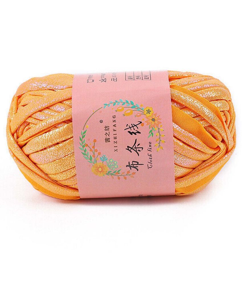     			PRANSUNITA Metallic Shining Sparkle T-Shirt Knitting Yarn – 100 GMS - for Hand Knit Clutch Bag Backpack Bulky Blanket Cushion Crochet Glossy Yarn – Color - (Pastel Orange)