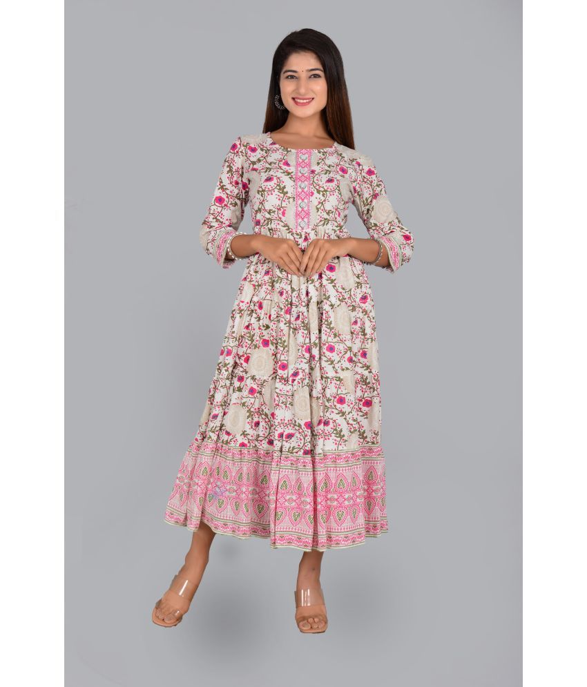     			Smien Rayon Printed Anarkali Women's Kurti - Pink ( Pack of 1 )