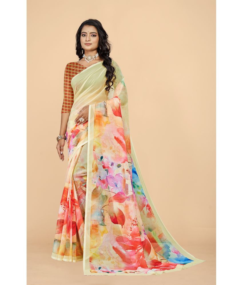     			Surat Textile Co Georgette Printed Saree With Blouse Piece - Yellow ( Pack of 1 )