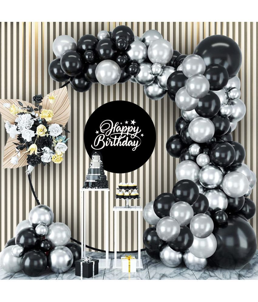     			Urban classic Black White Decoration Kit - Set of 51 Pcs: 25 Black, 25 Silver balloons with 1 Balloon Arch strip for Decoration for Birthday, Anniversary, Bachelorette, Bridal Shower, New Year, Graduation, Retirement, Festival decoration