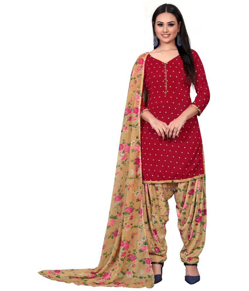     			WOW ETHNIC Unstitched Crepe Printed Dress Material - Red ( Pack of 1 )