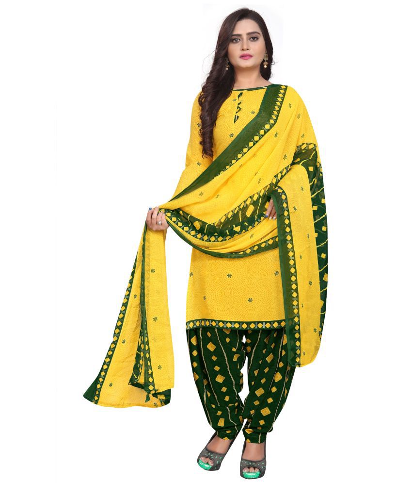     			WOW ETHNIC Unstitched Crepe Printed Dress Material - Yellow ( Pack of 1 )