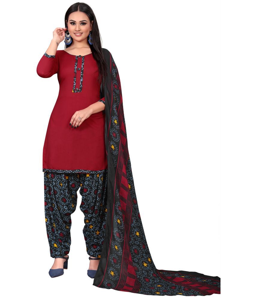     			WOW ETHNIC Unstitched Crepe Printed Dress Material - Red ( Pack of 1 )