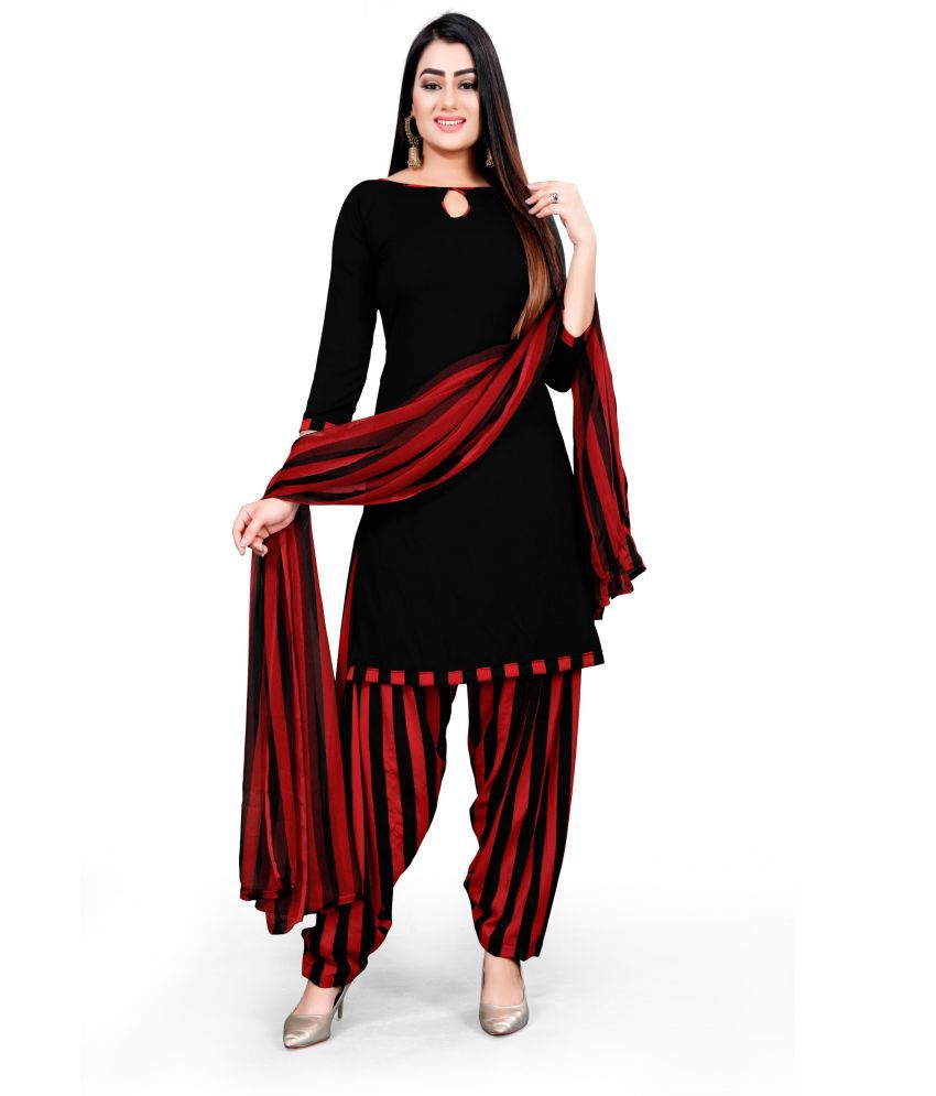     			WOW ETHNIC Unstitched Crepe Solid Dress Material - Black ( Pack of 1 )