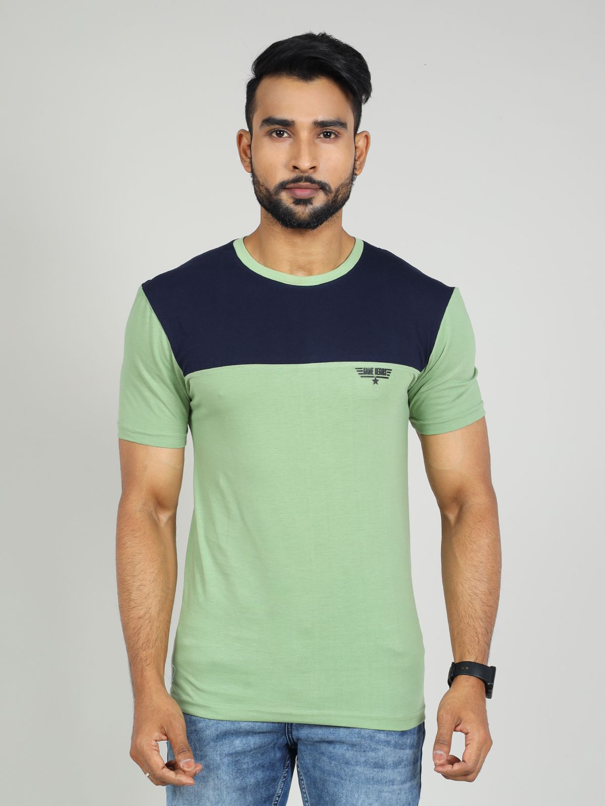     			GAME BEGINS Cotton Regular Fit Colorblock Half Sleeves Men's T-Shirt - Green ( Pack of 1 )