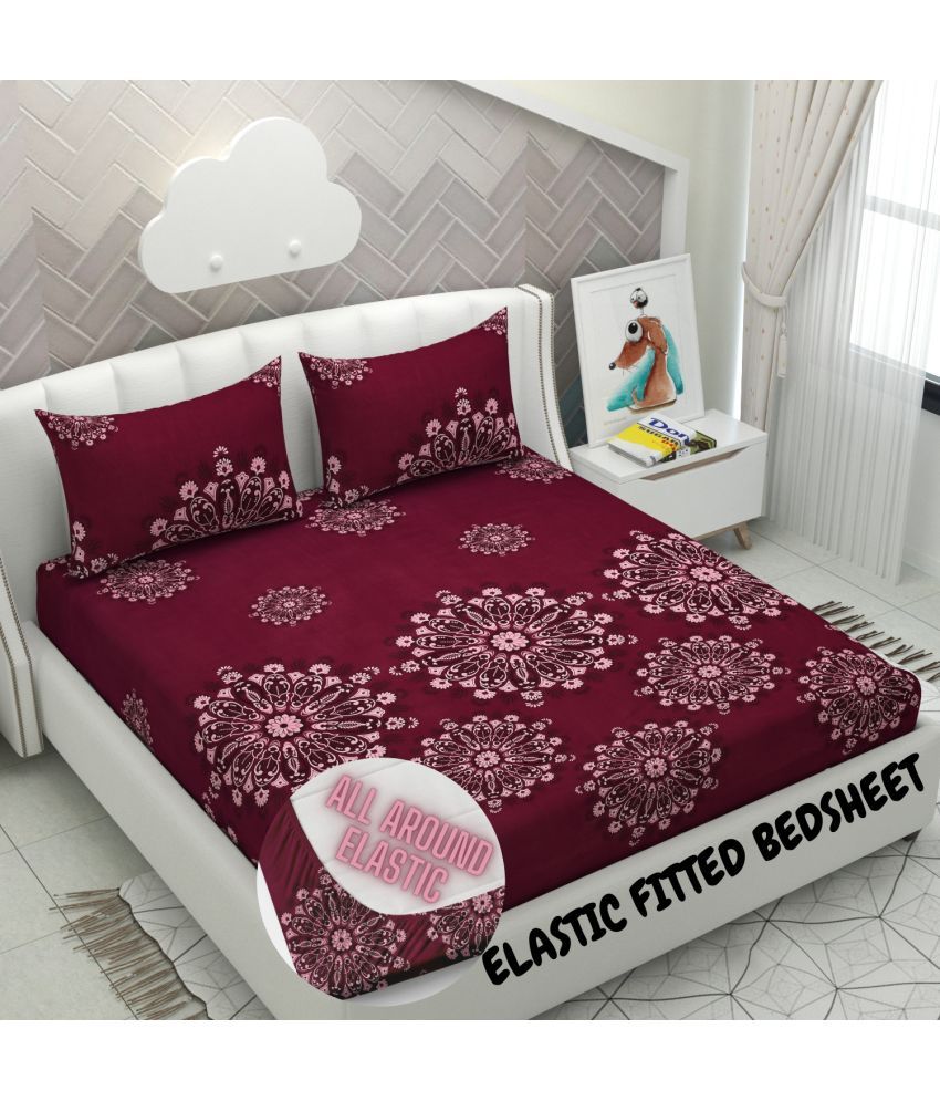     			HIDECOR Microfibre Floral 1 Bedsheet with 2 Pillow Covers - Maroon