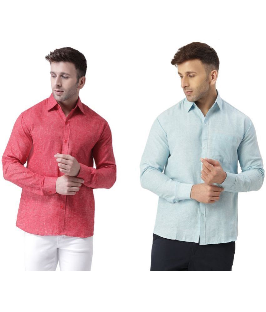     			KLOSET By RIAG 100% Cotton Regular Fit Self Design Full Sleeves Men's Casual Shirt - Light Blue ( Pack of 2 )