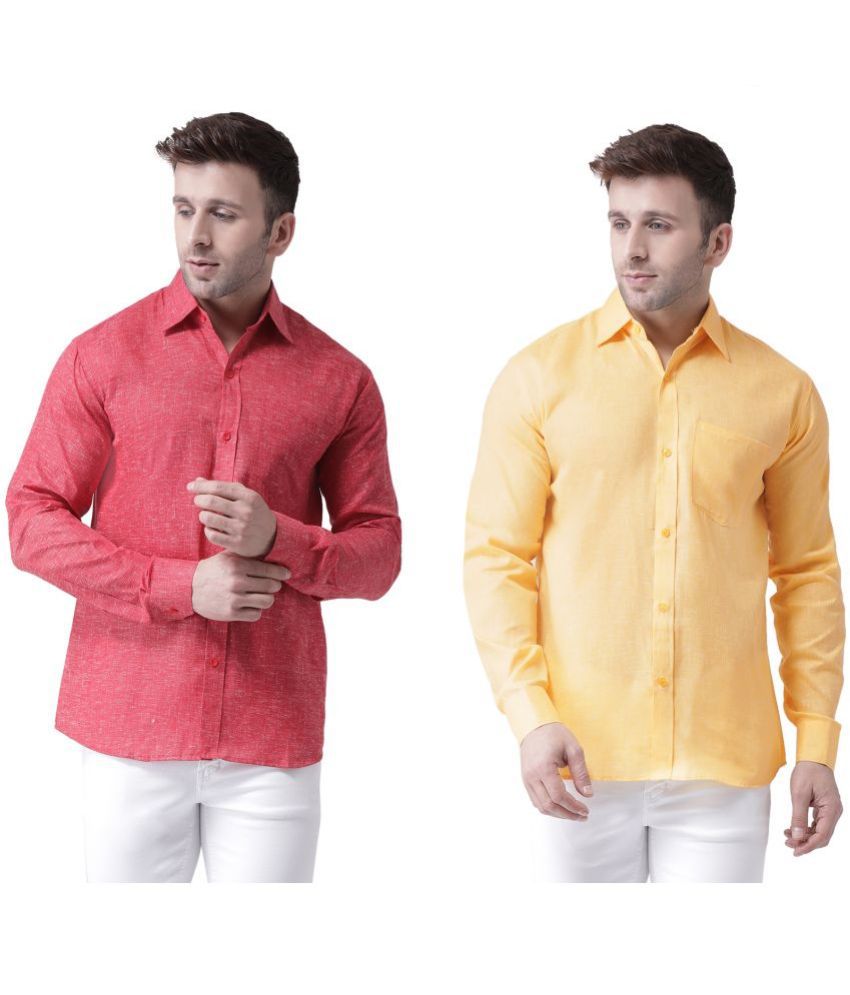     			KLOSET By RIAG 100% Cotton Regular Fit Self Design Full Sleeves Men's Casual Shirt - Yellow ( Pack of 2 )