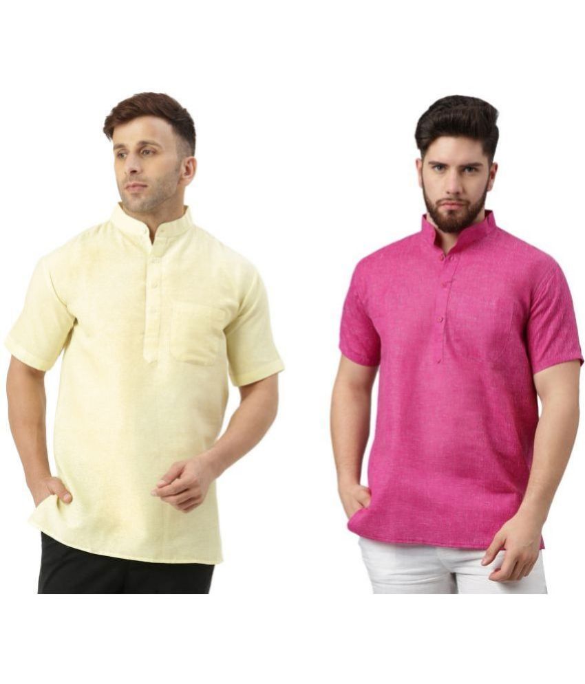     			KLOSET By RIAG Magenta Cotton Men's Shirt Style Kurta ( Pack of 2 )