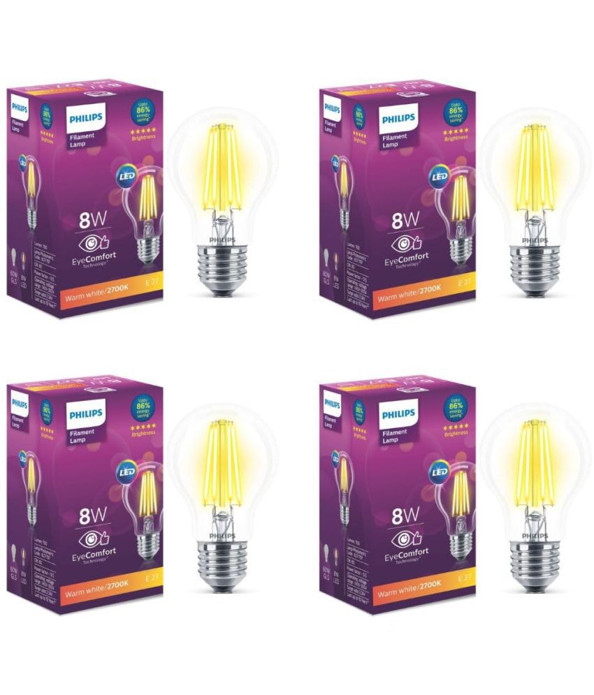     			Philips 8w Warm White LED Bulb ( Pack of 4 )